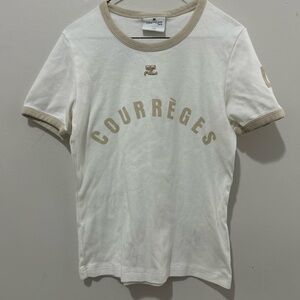 Courrèges Women's White and Tan Short Sleeve Tee